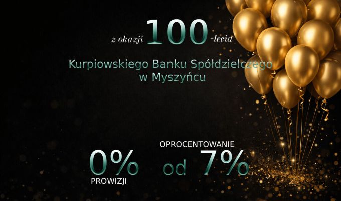 baner przedstawia balony i informacje o warunkach kredytowych na stulecie banku
