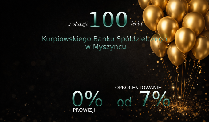 Baner Bezpieczna Gotówka KREDYT JUBILEUSZOWY. Baner przedstawia Warunki kredytu z okazji 100 lecia Banku